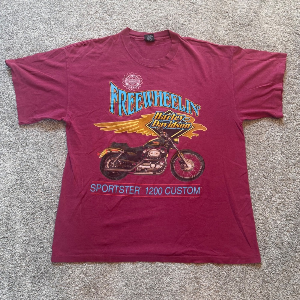 Vintage 1996 Harley Davidson Sportster 1200 Custom T-Shirt XL Burgundy 90s H-D